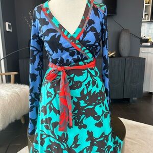 Diane Von Furstenberg Blue and Red Floral Wrap Dress